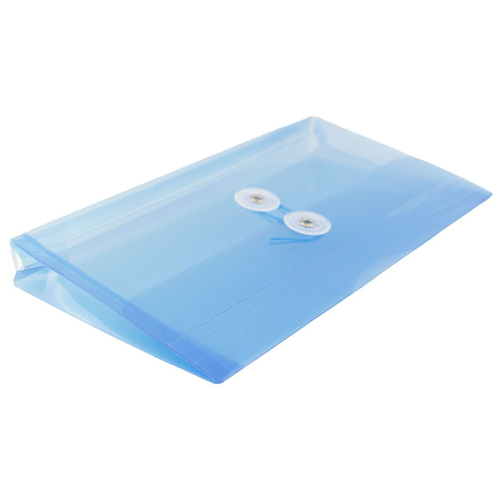JAM Paper Plastic Envelopes with Button & String Tie Closure, #10 Business Booklet, 5 1/4 x 10, Blue, 3/pack