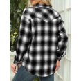 thumbnail image 4 of Blusa a cuadros para mujer, solapa, media longitud, poliéster, informal, manga larga, camisa con botones para el trabajo diario, Otoño Invierno, negro, M, 4 of 6
