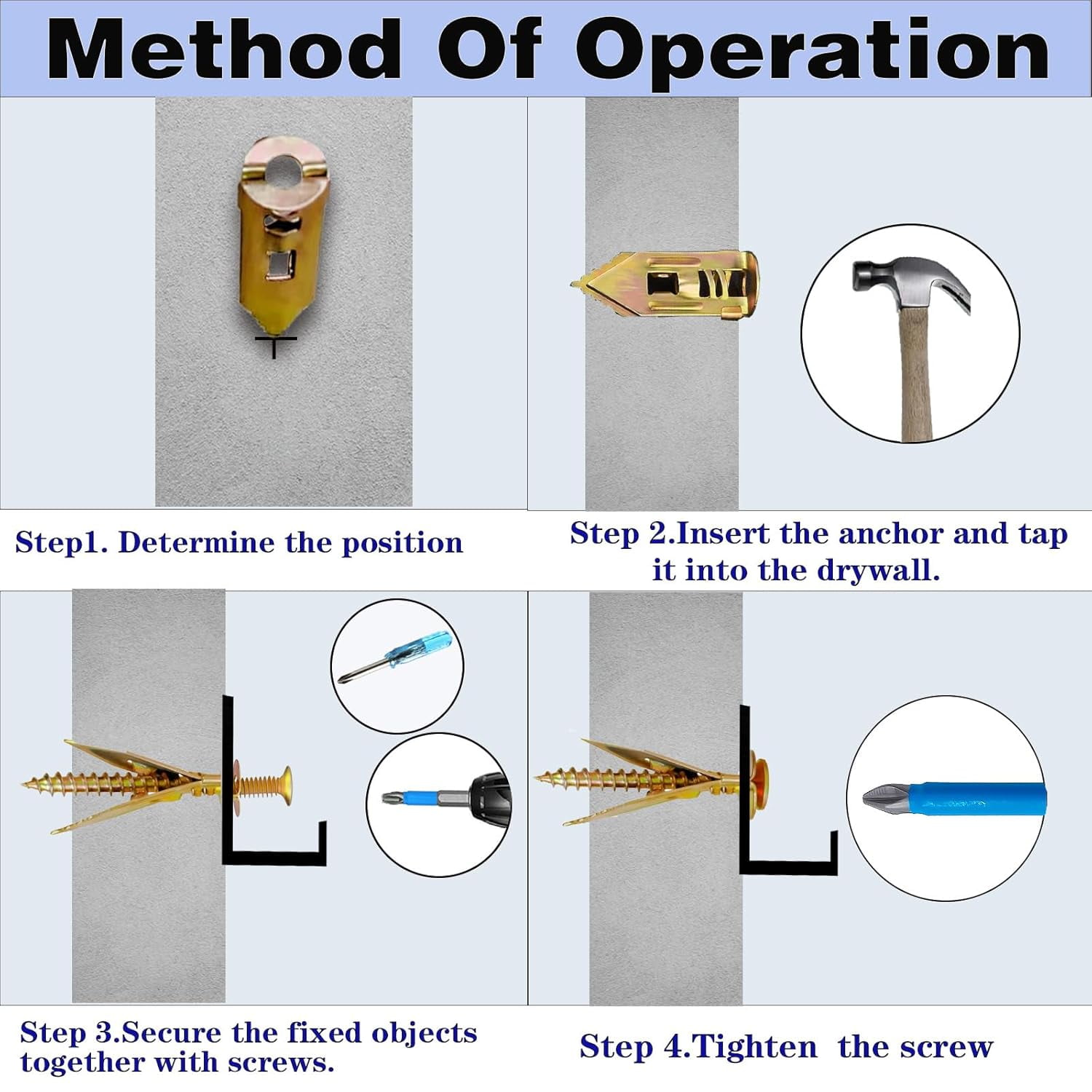 400pcs Self-Drywall Dilling Anchors Screws with 4 Different Expansion Sizes Screw Set, Zinc Plated Steel Dry Wall Screws no Drilling Required, Easy to Install