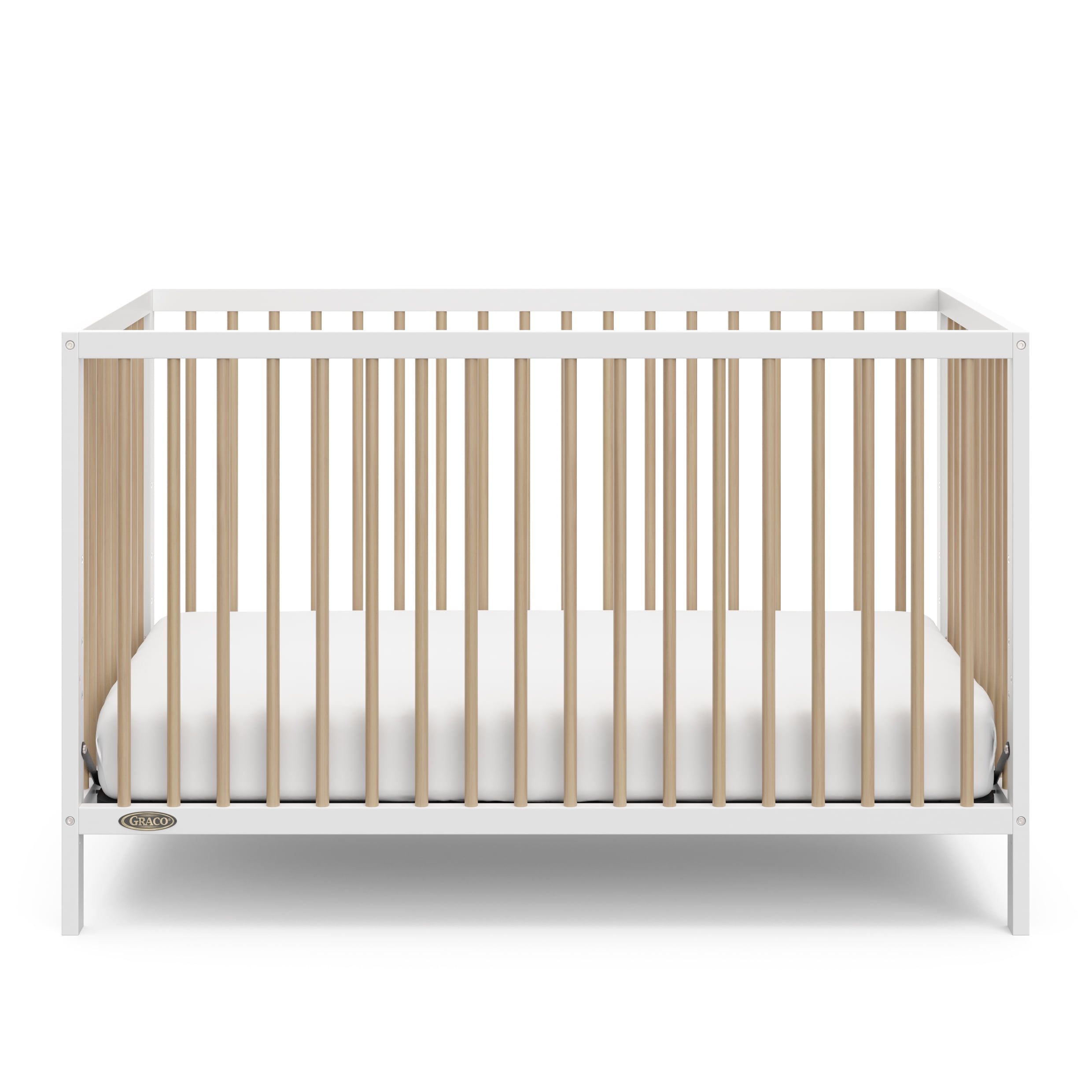 Graco Teddi 5-in-1 Convertible Crib and Premium Crib & Toddler Mattress Bundle, White with Driftwood