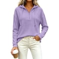 thumbnail image 5 of Women Loose Fit Half Zip Hooded Sweatshirt Sevevn Waffle Knit Drawstring Pullover For Spring Fall Daily Wear, 5 of 8