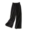 thumbnail image 5 of Pantalones de pierna ancha de color liso para mujer, pantalones casuales de pierna grande con drapeado de nueve puntos de verano, pantalones sueltos de algodón y lino para mujer, 5 of 5