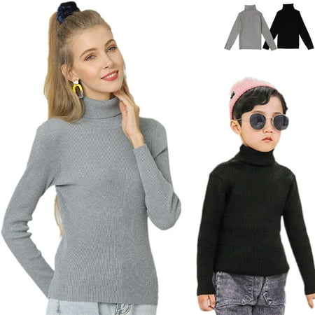 

Family Matching Sweaters For Mom Kids Toddlers Little Boys Girls Warm Turtleneck Sweater Solid Pullover Basic Tops 1-7 Years