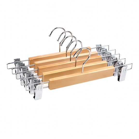 LAMIRO Wooden Pants Hangers Skirt Hanger Solid Lotus Bottom Hanger with Clips Natural Color