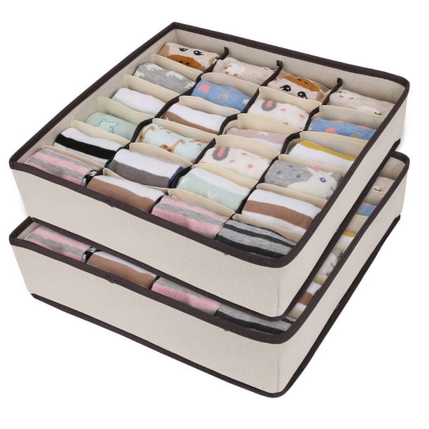 Organizador de cajones plegable de tela no tejida para ropa interior, sujetadores y calcetines, con compartimentos que ahorran espacio (beige)