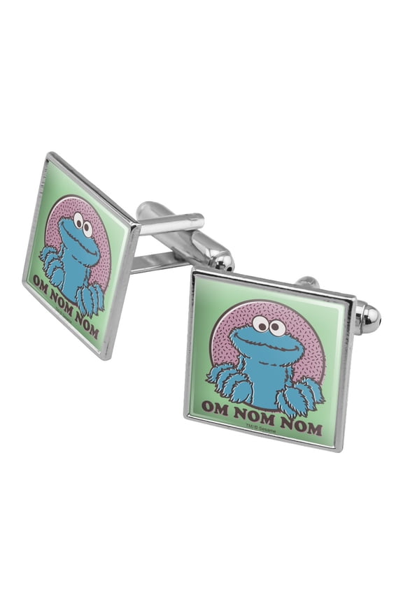 Sesame Street Cookie Monster Om Nom Nom Square Cufflink Set - Silver or Gold