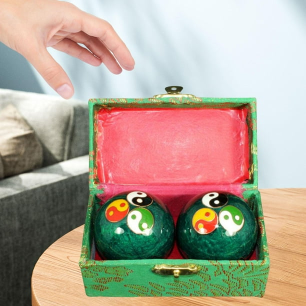 2 uds bolas de de manos, balones de ejercicio chinos con caja de almacenamiento, regalo de Fitness portátil bolas de Baoding chinas para niños Colorido Verde shamjiam Ejercicio Masaje Balonmano