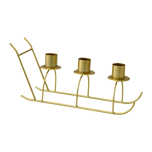 Candelabro de hierro, soporte para velas, candelabro de 3 brazos, forma de trineo, candelabro, centro de mesa para cenas, fiestas en casa Oro