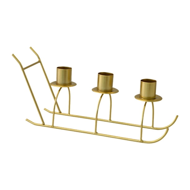 Candelabro de hierro de 3 brazos para sala de estar, boda, estilo rústico, candelabro con forma de trineo, soporte para velas para cena de aniversario Oro