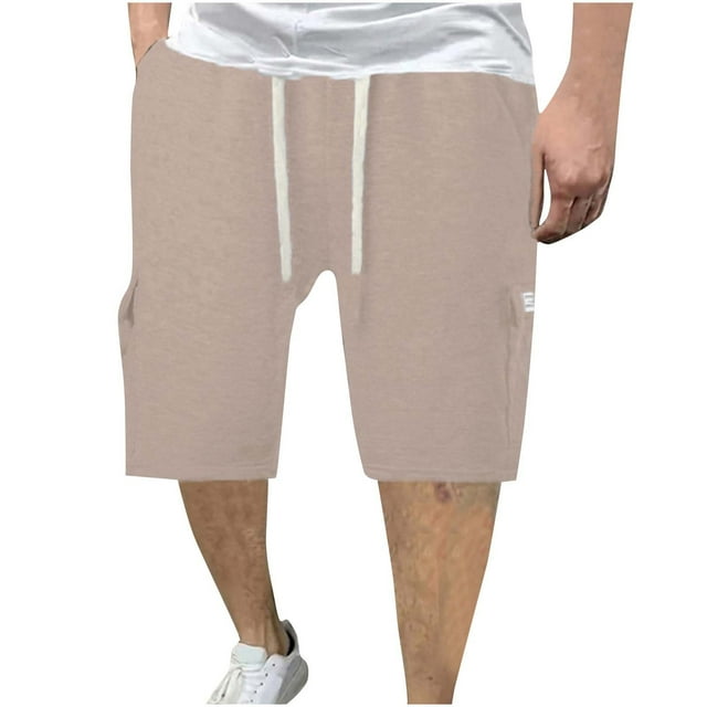COM1950s Mens Shorts, Man Fashion Leisure Solid Color Multiple Pockets Draw Rope Five Quarter Pants