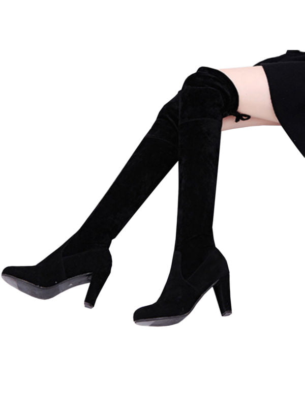 Women Ladies Thigh High Boots Over The Knee Party Stretch Block High Heel Size 