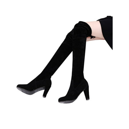 Womens Ladies Thigh High Boots Over The Knee Party Stretch Block High