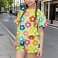 thumbnail image 1 of RKSTN Girls Ensembles pour Filles, T-Shirts à Col Rond à Manches Courtes à Imprimé Floral Coloré avec Shorts, Grande Enfant, Ensemble Pièce Two (Vert, 3-4 Ans), 1 of 6