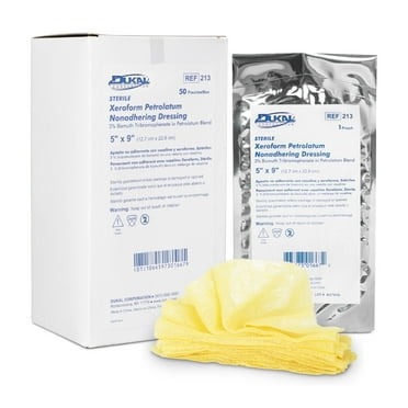 Dukal Xeroform Impregnated Dressing First Aid Gauze Pads, 5" x 9", 50 Count