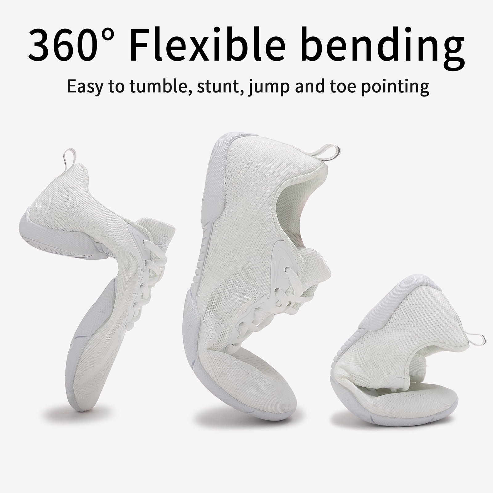 GlideMoves White Cheer Shoes Girls Dance Sneakers Women Training Competition Tumbling Athletic Mesh style breathable 2527 Women 10.5