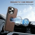 thumbnail image 3 of Magnetic for iPhone 15 Pro Max PU Leather Case, [Compatible with Mag-Safe & Support Magnetic Car Mount] Protective Slim Phone Cover for iPhone 15 Pro Max Logo Hollow Design Case, Brown, 3 of 8