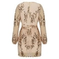 thumbnail image 6 of BLTIBY Womens Sequin Prom Dresses Deep V Neck Glitter Long Sleeve Waist Evening Party Gowns Fashion Elegant Short Dress Beige XL, 6 of 8