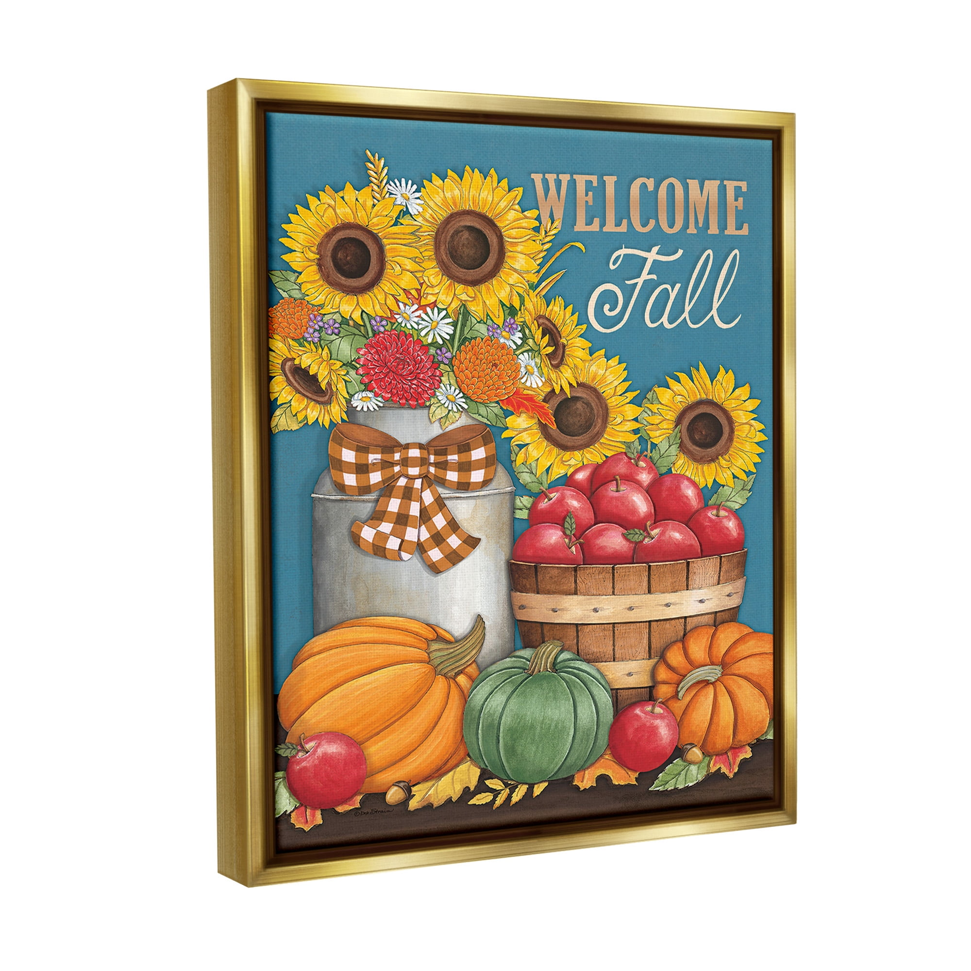 Stupell Industries Welcome Fall Harvest Botanical & Floral Painting Gold Floater Framed Canvas Art Print Wall Art, 25 x 31
