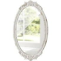 Antique Arendahl Glam Ornate Oval Mirror 24" X 14", Hanging Distressed White Vintage Mirrors for Wall Decor Living Room, Wood Mirrors for Bathroom Entryway, Horizontal or Vertical