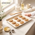 thumbnail image 3 of Kikcoin 3-Piece Nonstick Baking Sheets, Carbon Steel Cookie Sheet Set with Diamond Texture, Heavy Duty Baking Pans for Oven, Beige, 3 of 9