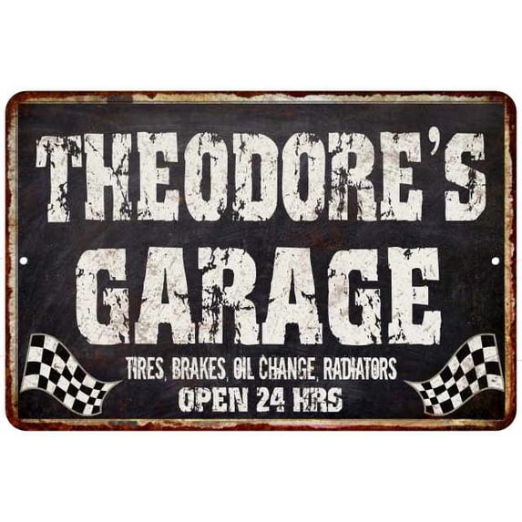 THEODORE'S Garage Black Grunge Sign 16 x 24 Matte Finish Metal 116240005484
