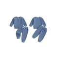 thumbnail image 2 of Loicainy Baby Toddler Boy Fall Outfit 3 6 12 18 24 Months 2T 3T 4T Crew Neck Long Sleeve Pullover Solid Color Waffle Knit Sweatshirt and Joggers Pants Clothes Set, 2 of 9