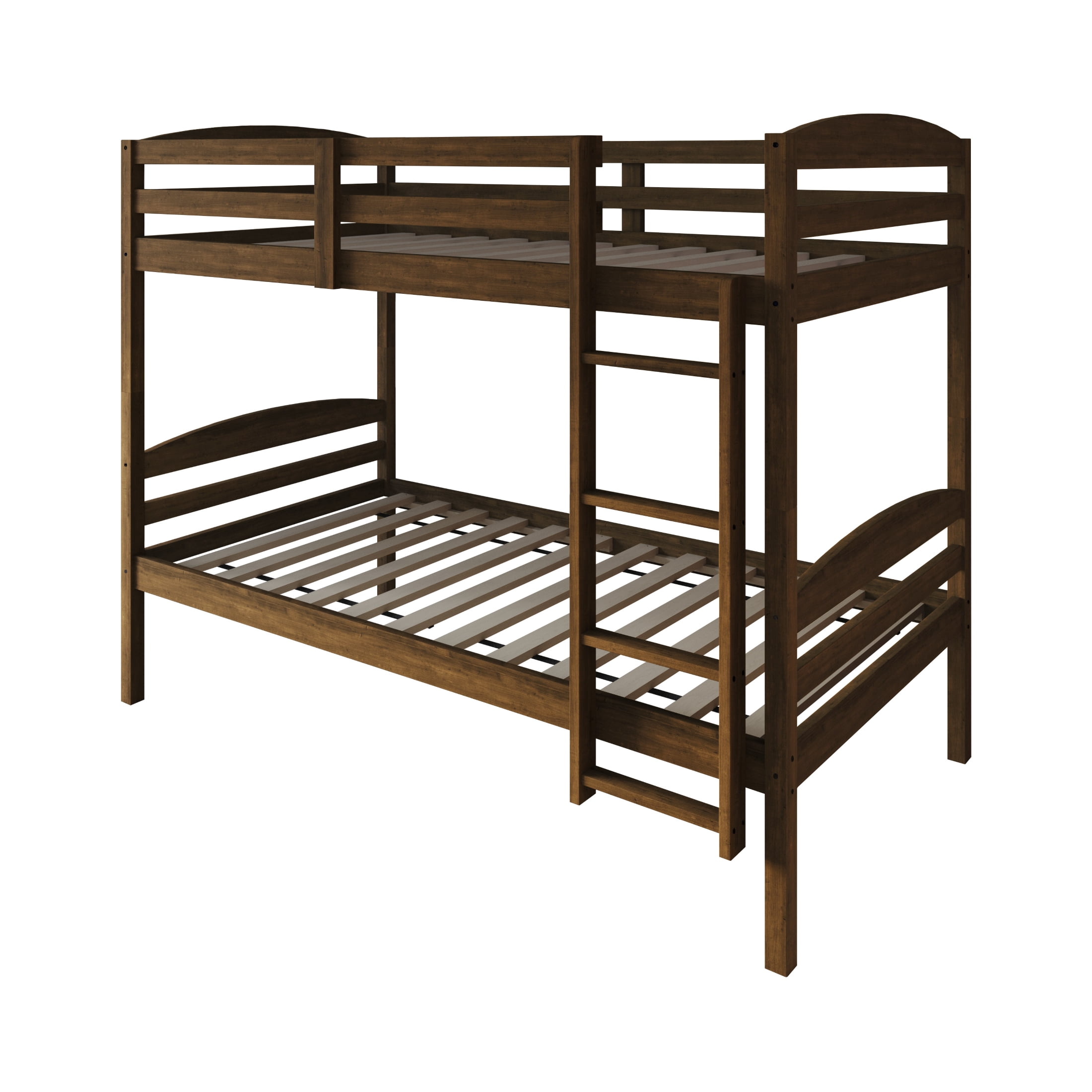 Castle Place Contemporary Twin over Twin Wooden Convertible Bunk Bed, Walnut