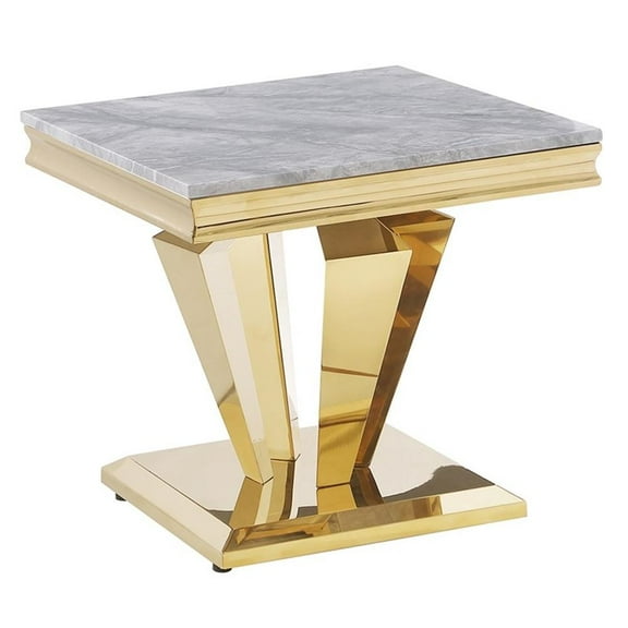 Pemberly Row Modern Crownie Gold Square Faux Marble End Table