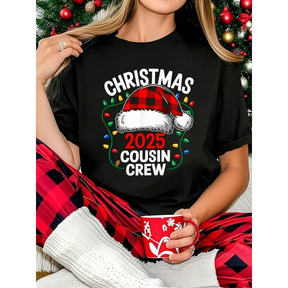 100% Cotton Women T-Shirt Merry Christmas Cousin Crew 2025 Family Matching Xmas 2025 T-Shirt