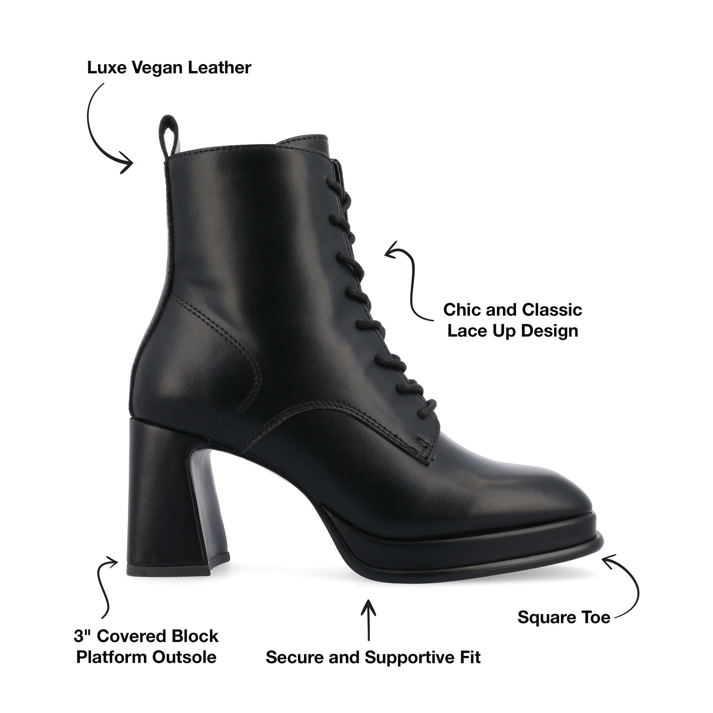 Journee Womens Kalindi Lace Up and Zip Entry Square Toe Booties, Widths Available