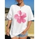 thumbnail image 1 of SHEIN EZwear Casual Minimalist Pink Hibiscus Floral Graphic Round Neck Short Sleeve Loose Fit Women Camisetas de verano para mujer, manga corta, cuello redondo, casual, lindo, con gráficos, camisetas, 1 of 7
