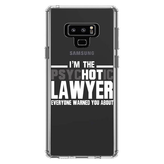 DistinctInk Clear Shockproof Hybrid Case for Samsung Galaxy Note 9 - TPU Bumper Acrylic Back Tempered Glass Screen Protector - PsycHOTic Lawyer Everyone Warned You
