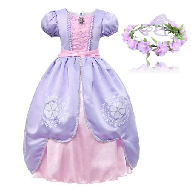 Vestido de fiesta de cumpleaños de princesa púrpura para niños, manga abullonada, vestido de baile Floral de tul para niñas pequeñas, Cosplay personalizado, 2-10T, nuevo Fivean unisex