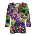 thumbnail image 5 of Mifsaly Womens Mardi Gras Shirts Diamond-Color Block 3/4 Sleeve Tops Pullover Sparkly Print Casual Blouse Funny Festival Carnival T-Shirts Spring Summer Fashion Streetwear XL, 5 of 5