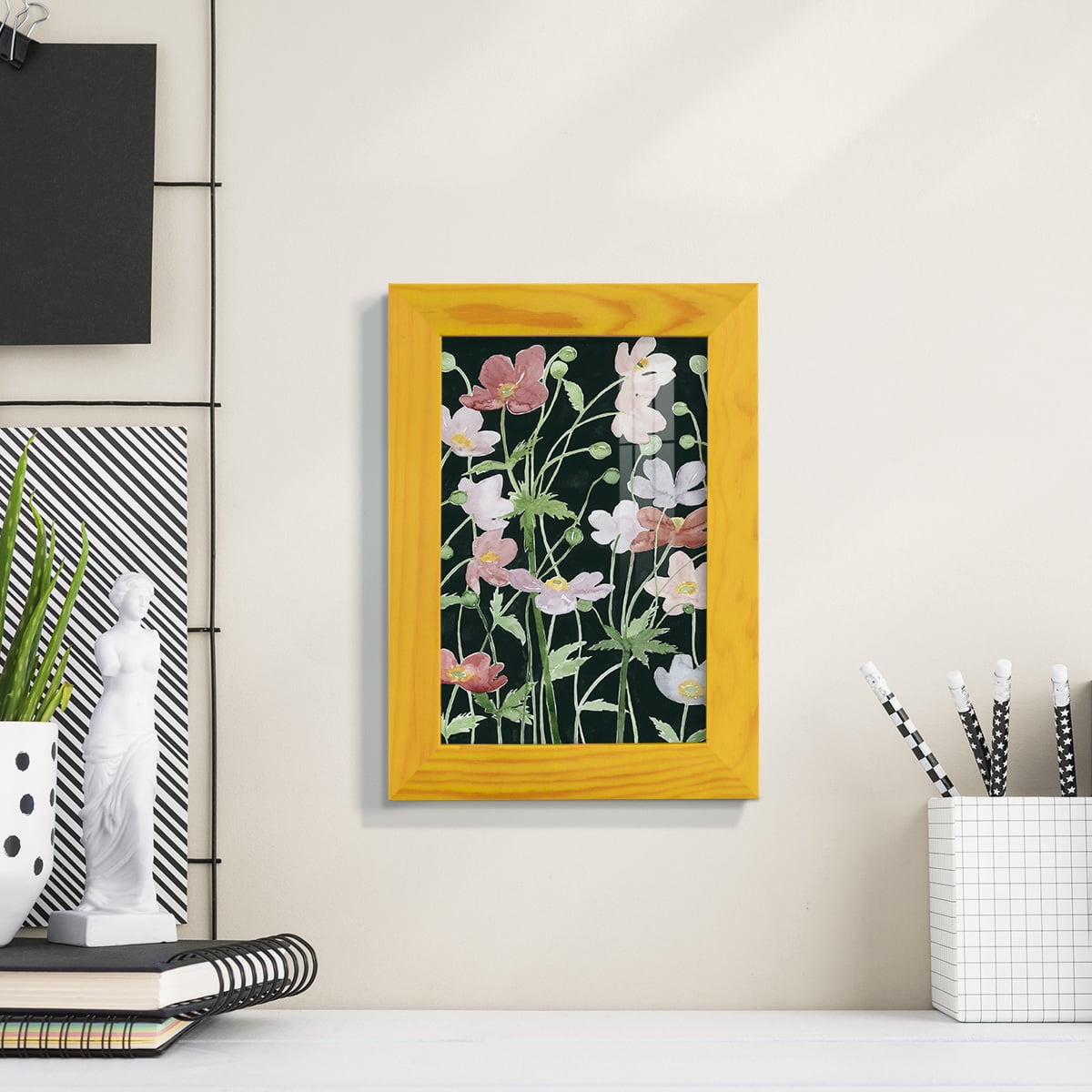 Anemone Dance III -Framed Print w/glass-Sunflower Yellow