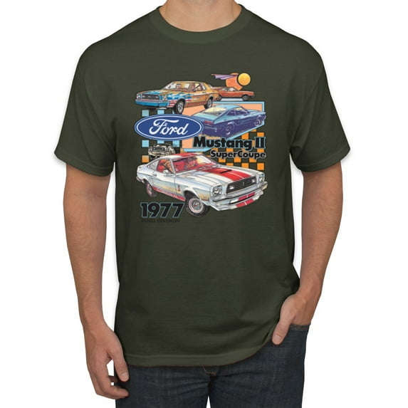 Wild Bobby, Ford Mustang II Supercoupe 1977 Cars and Trucks Men Graphic Tee, Military Green, 3X-Large