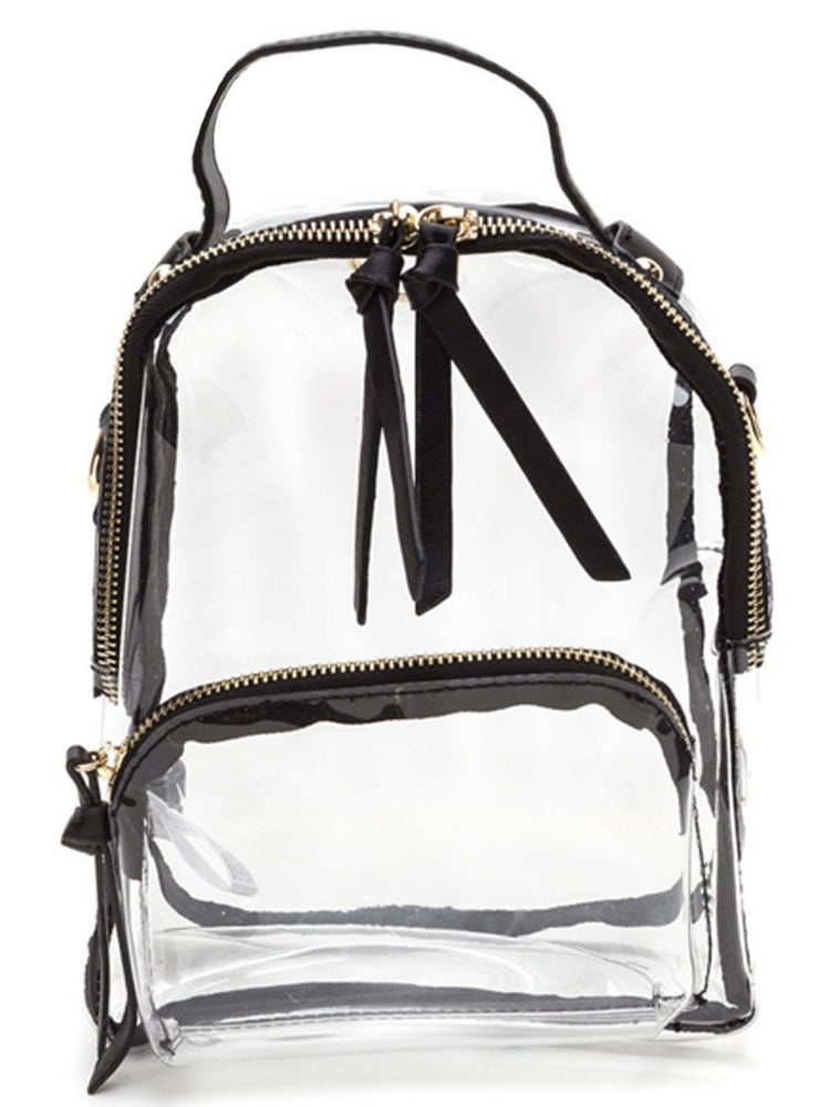 Girls Black Strap Zip Transparent Mini Backpack 10(W) X 5(D) X 12.5(H) inch by LE CHIC