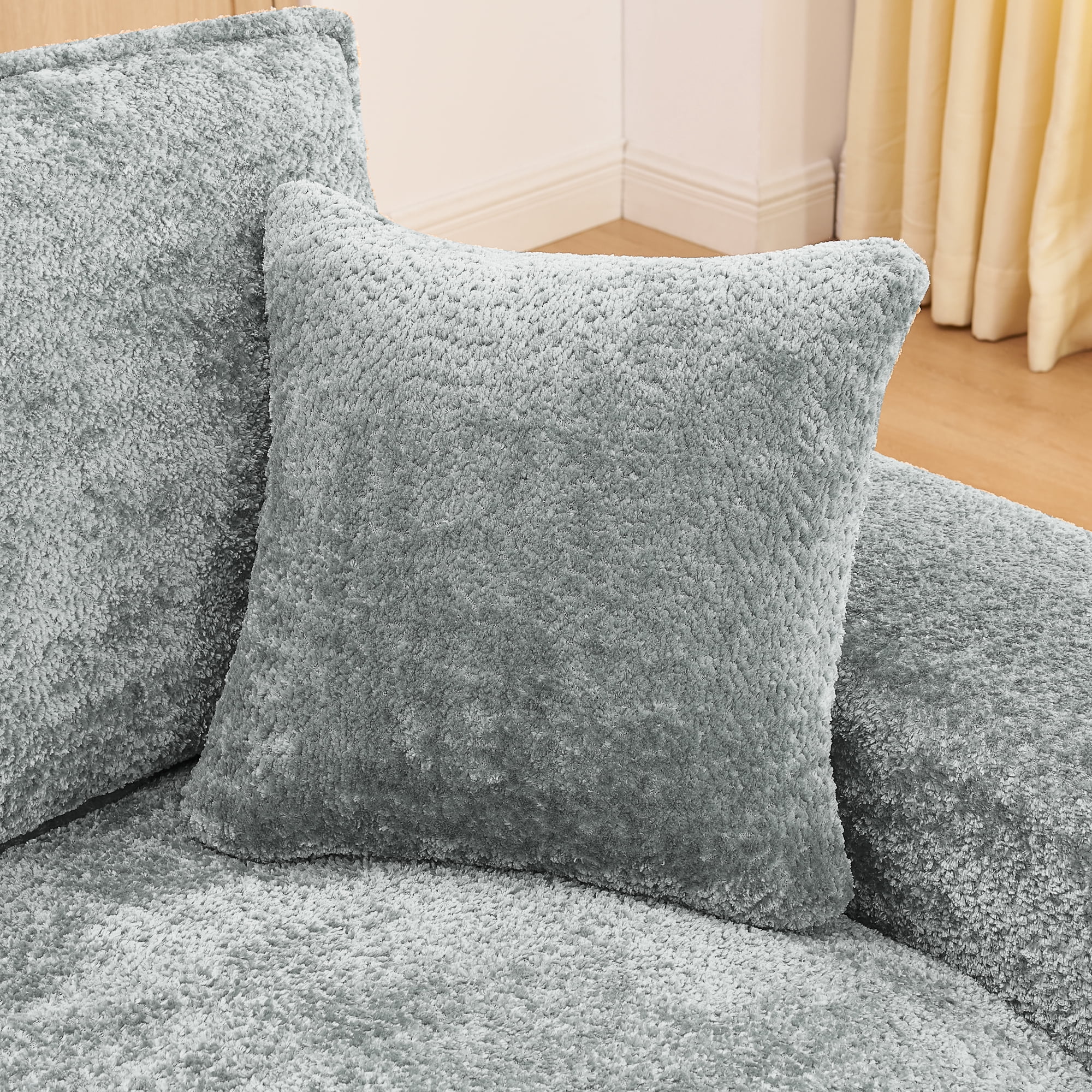 Mintazer 107" Modern L-Shaped Boucle Sectional Sofa with Reversible Ottoman, Cloud Soft Modular Couch with Pillows & Cushion for Living Room, Gray