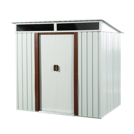 Cotinse 6' x 5' FT Outdoor Storage Shed, Metal Garden Tool Shed with Lockable Door, Outside Sheds & Storage Galvanized Steel, White