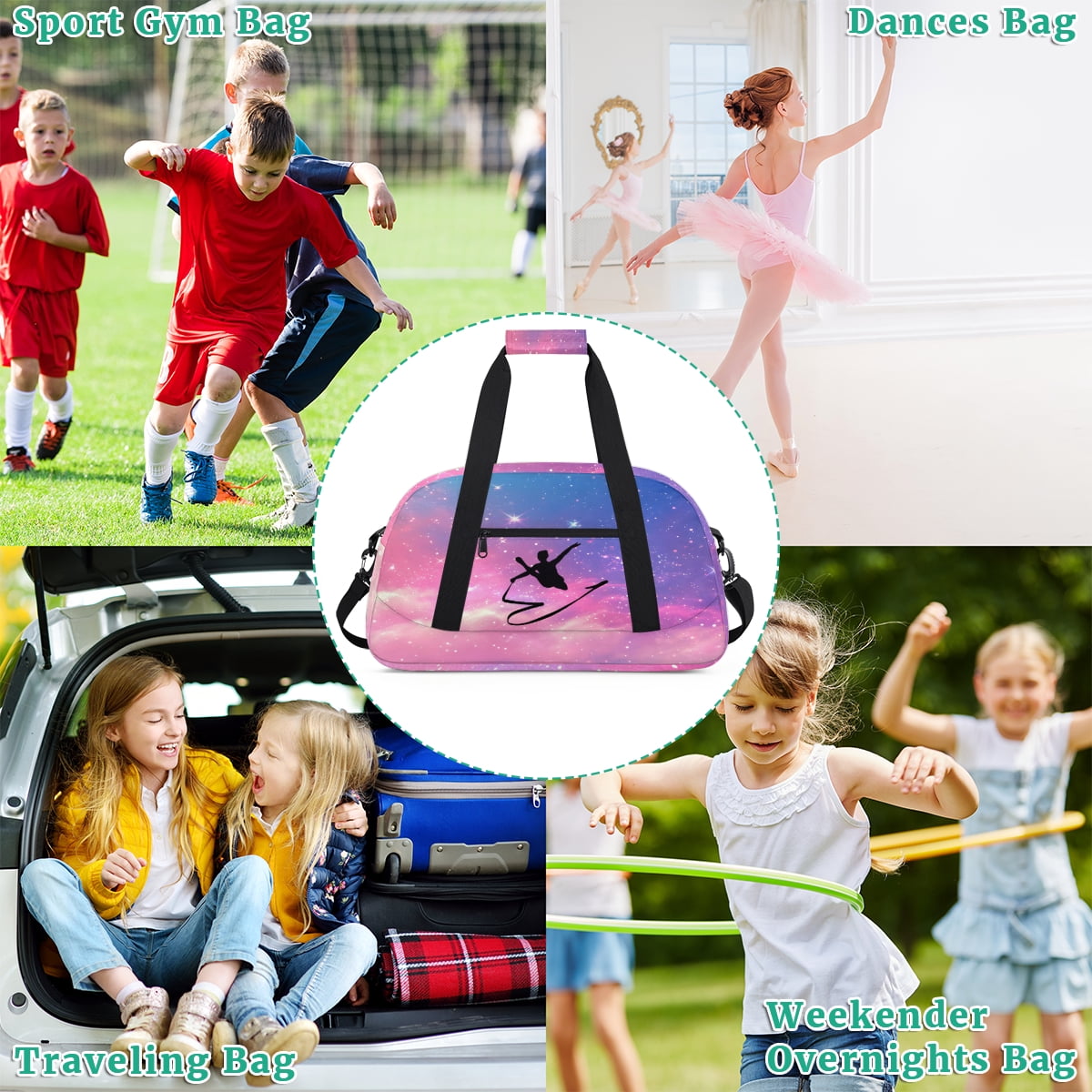Qzjjjmy Dance Gymnastics Bag for Girls Duffle Bag Dance Travel and Gymnastics Tote Bag for Kids