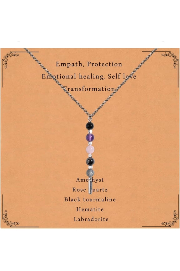 Empath Protection Healing Crystal Necklace Black Tourmaline Hematite Rose Quartz Amethyst Labradorite Necklace Spiritual Crystal Natural Stone Beaded Necklace Jewelry Gifts For Women[m2177]