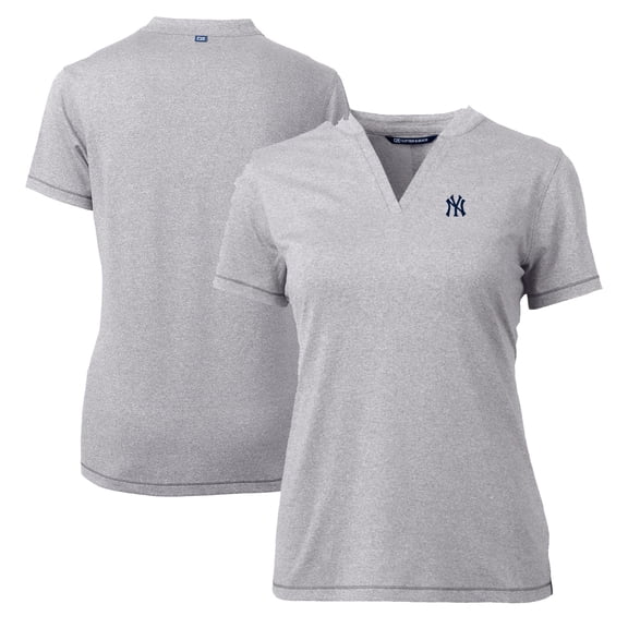 Women's Cutter & Buck Heather Gray New York Yankees DryTec Forge Stretch V-Neck Blade Top