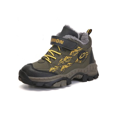 

Difumos Children Hiking Bootie Color Block Winter Boot Low Calf Snow Boots School Slip Resistant Shoe Non-slip Plush Lined Outdoor Olive Green 2Y