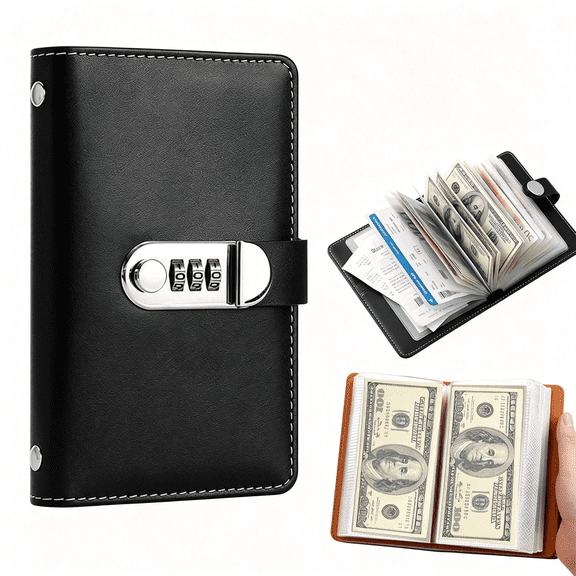 CCOCC 100 Envelope Savings Challenge Book with Password Lock,Money Saving Binder,Savings Challenge,Money Saving Book with Cash Envelopes,Fun to Reach Your Savings Goals (Black)