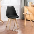 thumbnail image 3 of Costway Set of 4 Dining Chair Mid Century Modern Shell PU Seat W/ Wood Leg-Black, 3 of 11