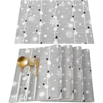 Winter Placemat for Dinning Table Christmas Placemat Set of 6-Cotton Linen Waterproof Cloth Table Mat-Snowman Snowflake Place Mat,Washable Easy Clean Fabric,Rustic Farmhouse Holiday Dinner Decor-Gray