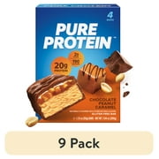 (9 pack) Pure Protein Bars, Chocolate Peanut Caramel, 20g Protein, Gluten Free, 1.76 oz, 4 Ct