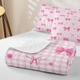 thumbnail image 4 of spefrowx Kawaii Pink Bow Gingham Twin Quilt Set for Girls, Pink Checkered Dot Twin Coverlet Set, 2pcs, 4 of 7