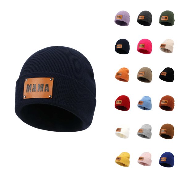 Womens Beanie "MAMA" Graphic Knit Hat Warm Soft Winter Beanies Cozy Casual Skull Cap with Letter Print for Cold Weather Travel and Daily Outings