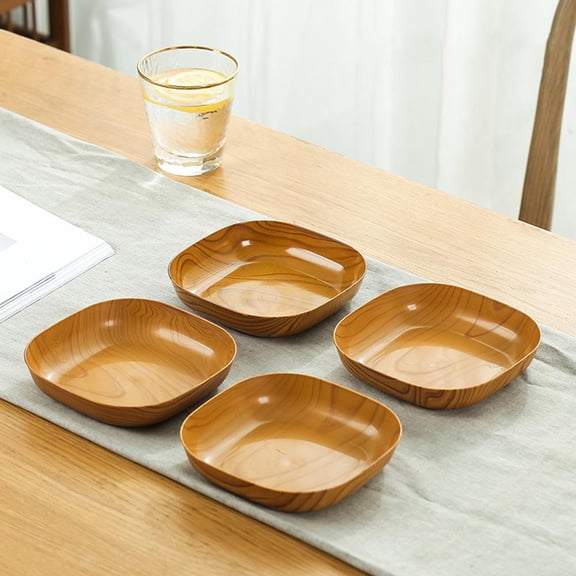 4 Pack Spit Bone Dish Kitchen Wood Grain Plastic Square Plate Dried Fruit Fruit Cake Snack Plates Snack Tableware Bowl Dish Dinnerware